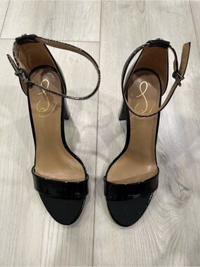 Sam Edelman Black Patent Open-Toe Ankle-Strap Heels